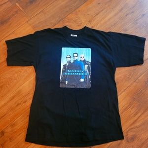 Vintage Bootleg The Matrix Reload Movie Promo T-Shirt Sz. L Neo Morpheus Trinity